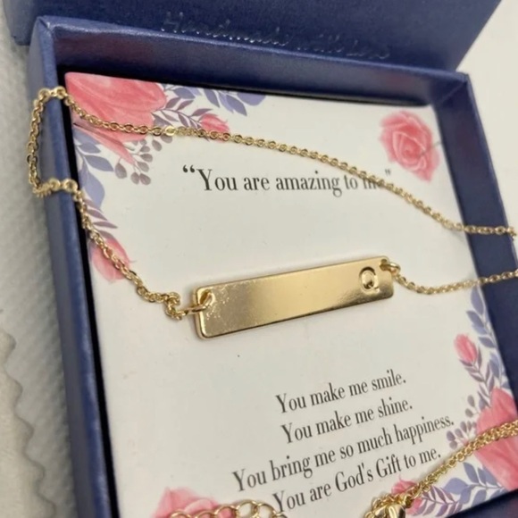 “Q, O,P, T, R“ Monooc Gold Plated Initial Bar Necklaces - Picture 3 of 4